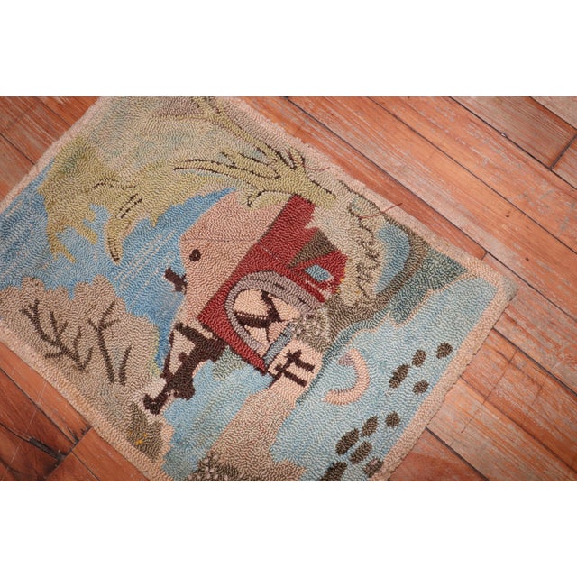 Early 20th Century Early 20th Century American Hooked Pictorial Rug - 1'2" x 1'7" For Sale - Image 5 of 6