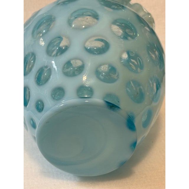 Mid-Century Modern 1940s Fenton Blue Opalescent Coin Dot Vase 8.5” For Sale - Image 3 of 7