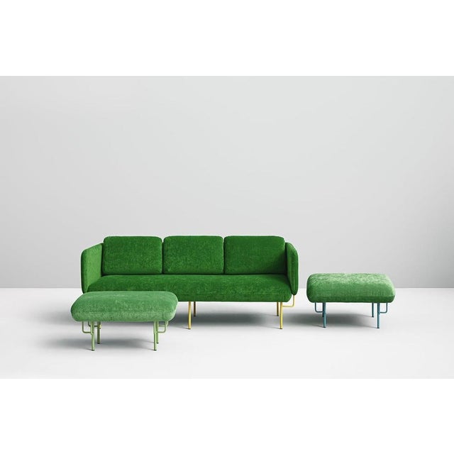 Set of large green alce sofa and 2 large ottomans by pepe albargues dimensions: w200, d88, h82, seat45 (3 seaters sofa),...