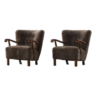 Mid-Century Modern Lounge Chairs in Beech and Lambswool, Denmark, 1950s, Set of 2 For Sale