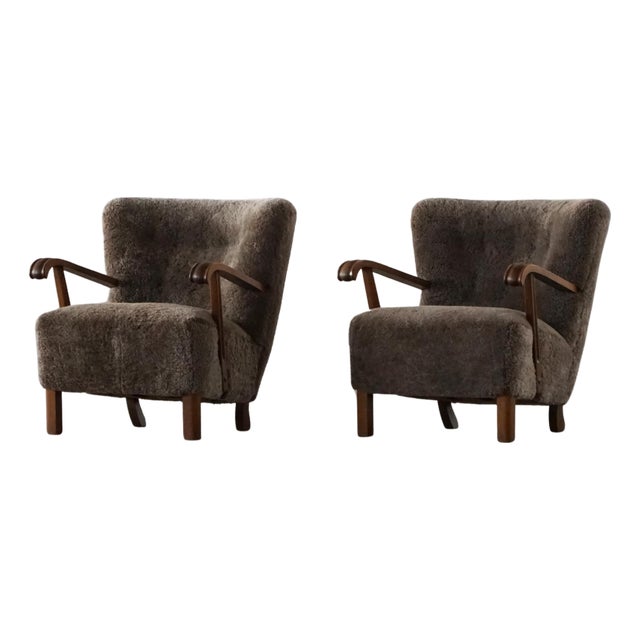 Mid-Century Modern Lounge Chairs in Beech and Lambswool, Denmark, 1950s, Set of 2 For Sale