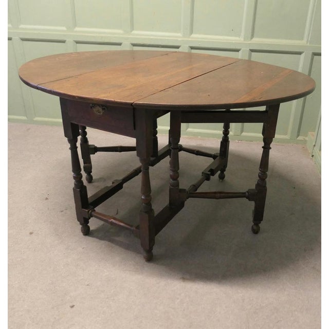 Georgian Oak Gate Leg Table with Drawer For Sale - Image 3 of 8