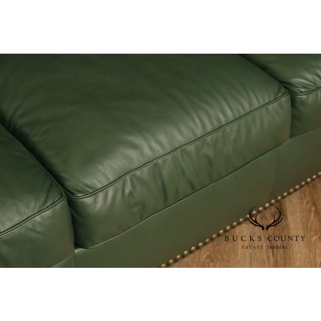 Green Leather Sleeper Sofa with Nailhead Trim For Sale In Philadelphia - Image 6 of 18