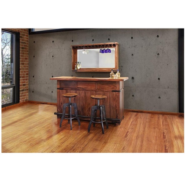 Rustic Granville Parota 76" Bar Table With Wine Rack For Sale - Image 3 of 4