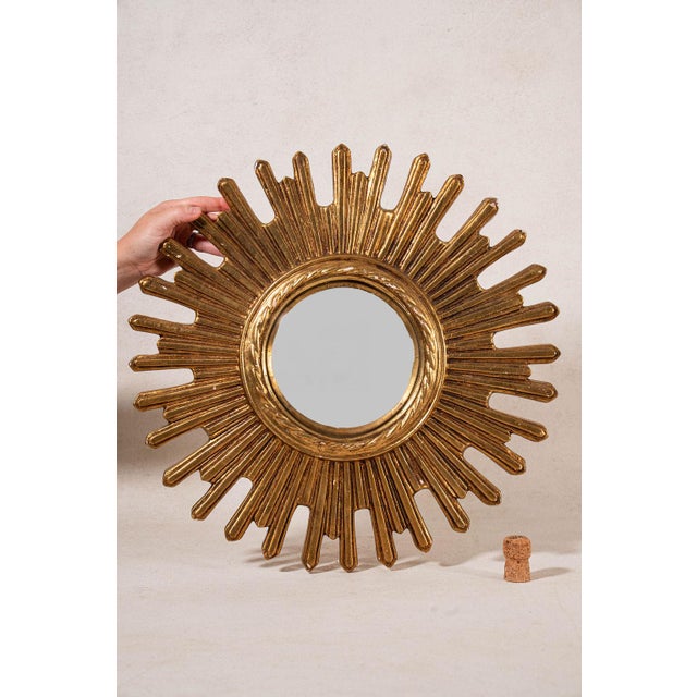19th Century Hand Carved French Giltwood Starburst Mirror For Sale - Image 4 of 5
