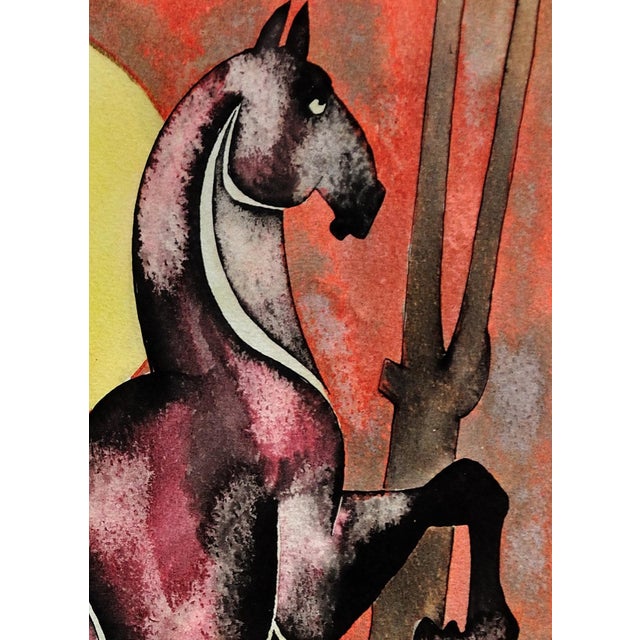 Paper Geoffrey Key, Horse with Rising Sun, 1989, Watercolour, Framed For Sale - Image 7 of 18