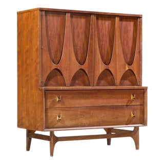 Broyhill Brasilia Mid Century Walnut and Brass Gentleman Chest Dresser For Sale