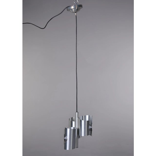 1960s Mid Century Italian Hanging Aluminum Three Light Fixture For Sale - Image 5 of 11