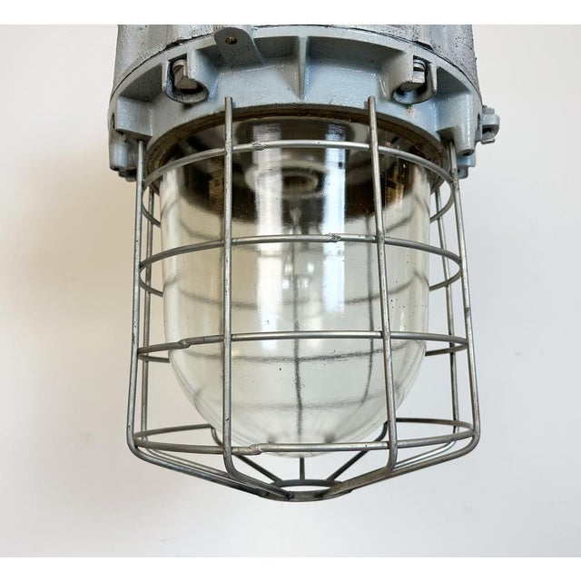 Large Industrial Grey Bunker Light with Iron Cage from Elektrosvit, 1970s For Sale - Image 4 of 18