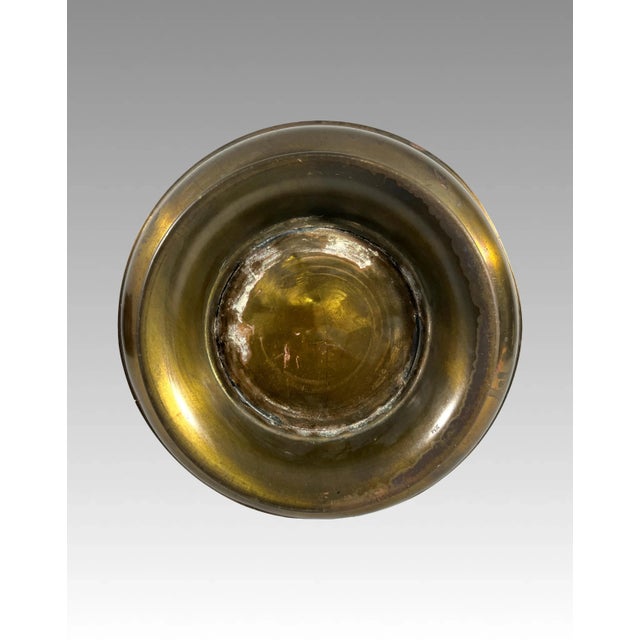 Tall Brass Coal Scuttle With Blue and White Delft Porcelain Handle and Brass Lion Head Accents For Sale - Image 11 of 11