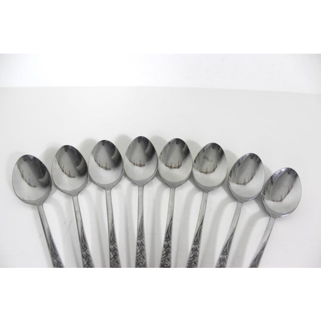 Mid-Century Modern Vintage Mid Century Modern Japan Stainless Iced Tea Spoons Caress Rose Steel - Set of Eight Long Ice Sundae For Sale - Image 3 of 9