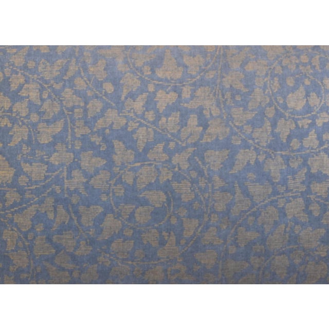 Custom-tailored pillow in Italian Mariano Fortuny cotton fabric called "Catalano" in a silvery gold and blue colorway....