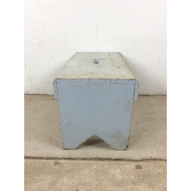 Antique Farmhouse Gray Painted Bench Footstool For Sale - Image 12 of 14