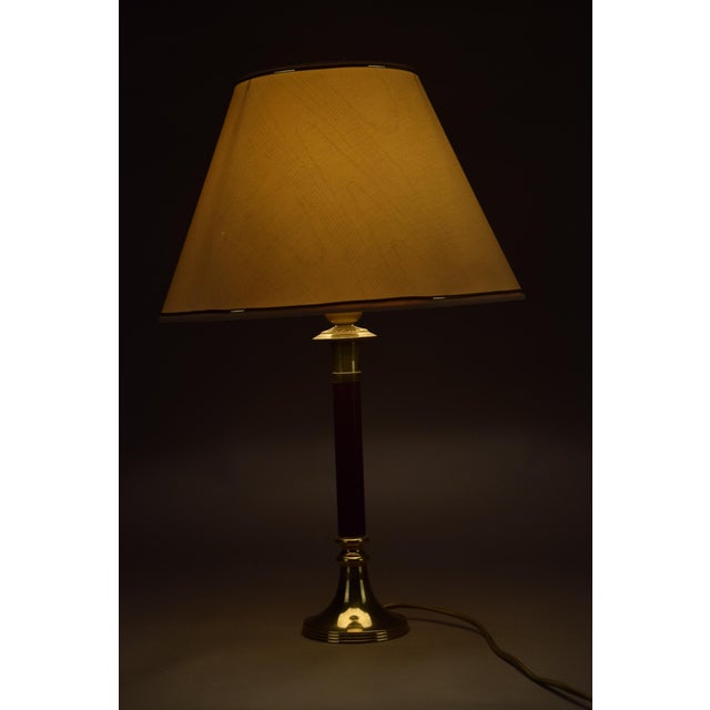 Gold Vintage Brass Table Lamp with Burgundy Column, 1950s For Sale - Image 8 of 11
