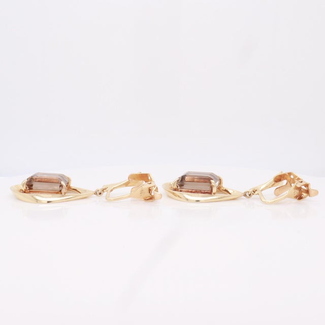 Pair of Ronald H Pearson Modernist 14k Forged Gold & Topaz Earrings For Sale In Philadelphia - Image 6 of 13
