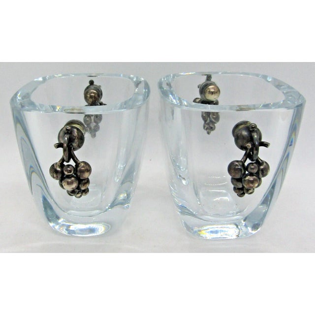 Mid-Century Modern Pair Mid-Century Modern Strombergshyttan Danish Glass Vases Grape Cluster Handles For Sale - Image 3 of 7