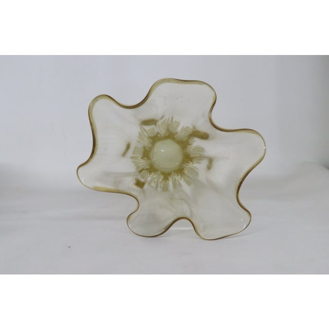 Glass Mid Century Modern Organic Yellow Art Glass Ruffled Rim Handkerchief Vase 4768b For Sale - Image 7 of 15