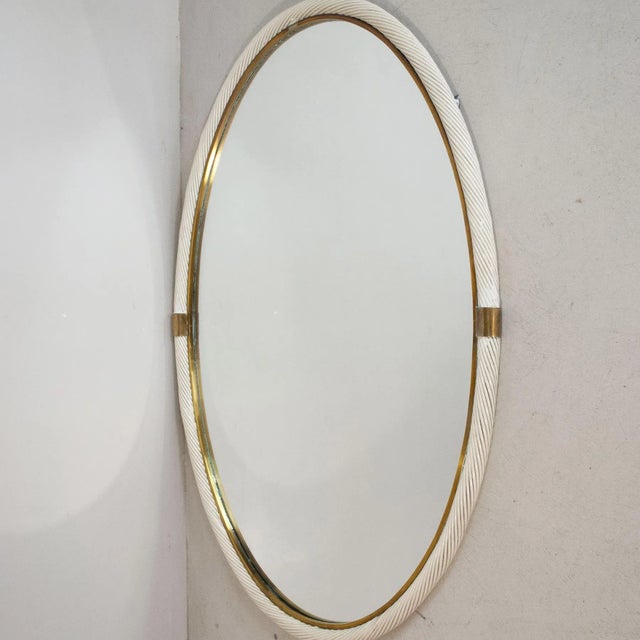 Metal Lacquer Wicker and Brass Mirror For Sale - Image 7 of 10