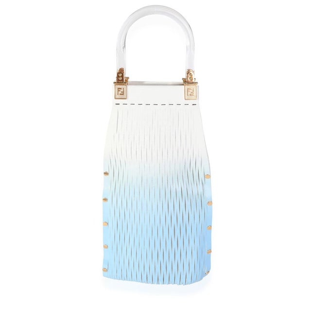 Contemporary Blue Gradient Laser Cut Patent & Suede Sunny Top Handle Bag For Sale - Image 3 of 4