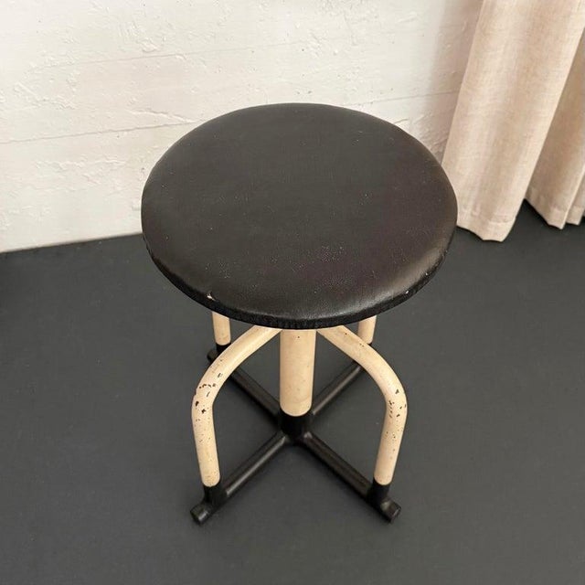 Early 2oth Century Industrial Painted Steel Adjustable Apothecary Swivel Stool For Sale - Image 4 of 6