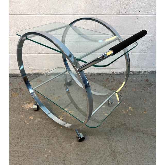 Mid-Century Glass and Chrome Bar Cart by George Mulhaser for Dia For Sale In New York - Image 6 of 12
