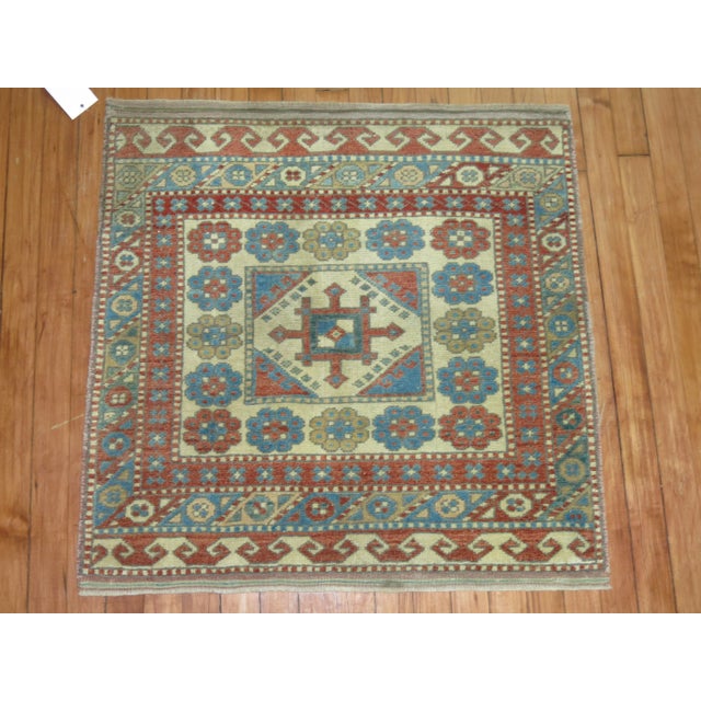 One of a kind, mid 20th-century Wool Hand-knotted Caucasian Mat in excellent Condition. Professionally Washed & personally...