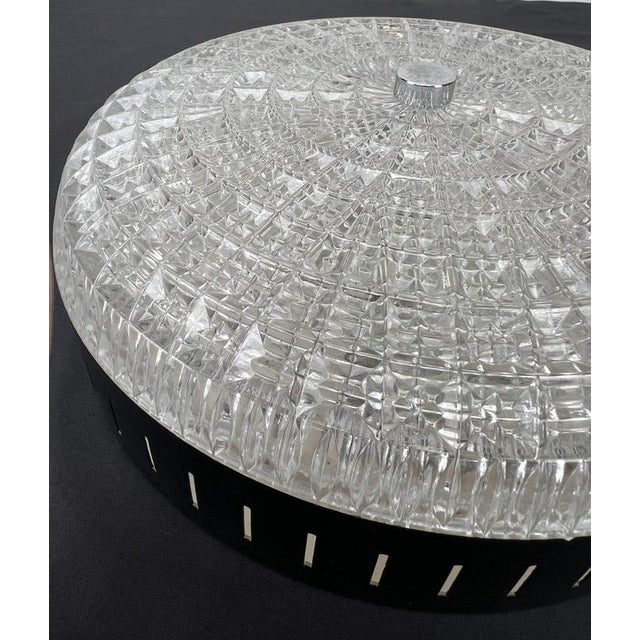 Vintage French Patterned Glass Flush Mount For Sale - Image 10 of 16