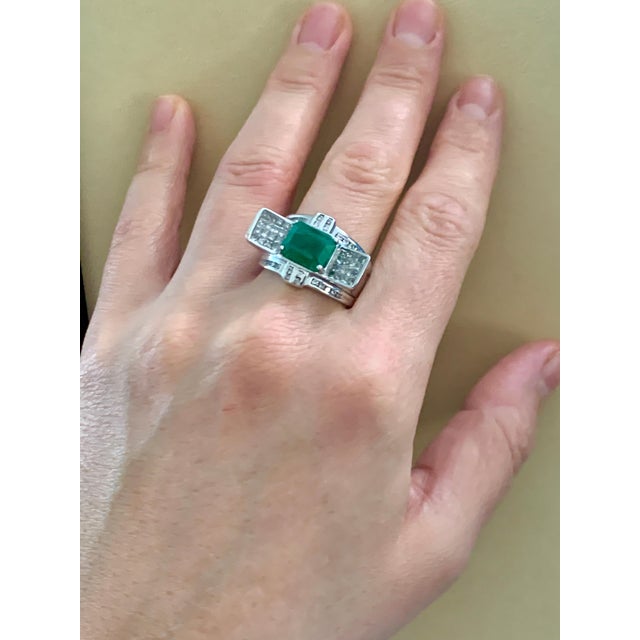 Gemstone 4 Carat Emerald Cut Natural Emerald & 1 Ct Diamond 14 Karat Gold Cocktail Ring For Sale - Image 7 of 18