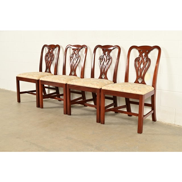 English Baker Furniture Georgian Carved Mahogany Dining Chairs, Set of Four For Sale - Image 3 of 14