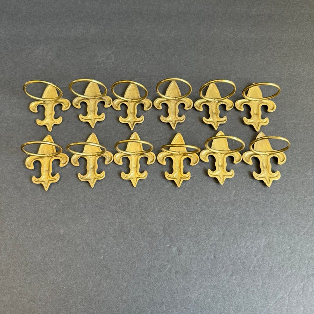 Vintage Fleur-De-Lis Napkin Rings Solid Brass Set of 12 For Sale - Image 6 of 8