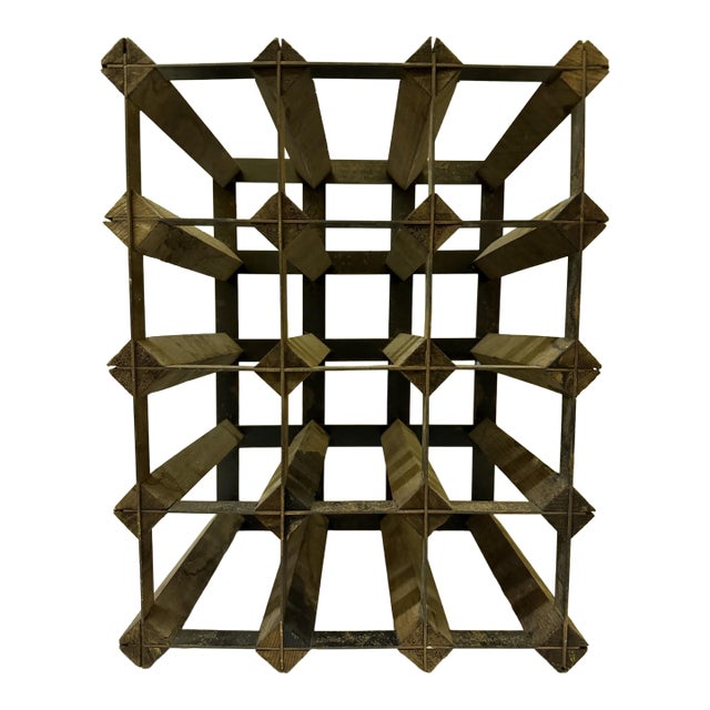 Vintage Industrial Wood & Galvanized Iron 12-Bottle Wine Rack For Sale