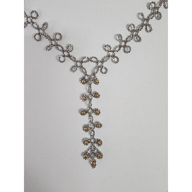 Gold Beaded Leaf Drop Necklace 14k Yellow & White Gold For Sale - Image 4 of 4