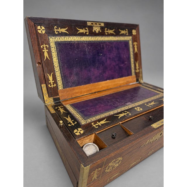 Brass English Regency Brass-Inlaid Rosewood Lap Desk and Dressing Case, Circa 1820 For Sale - Image 8 of 11
