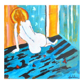 "Reclining French Nude" Contemporary Figurative Nude Mixed-Media Painting by Martha Holden For Sale