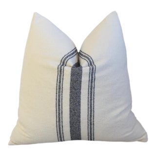 Dark Navy Blue Striped Grain Sack Fabric Feather/Down Pillow For Sale