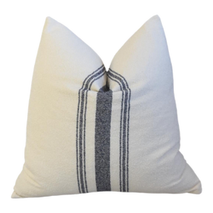 Dark Navy Blue Striped Grain Sack Fabric Feather/Down Pillow