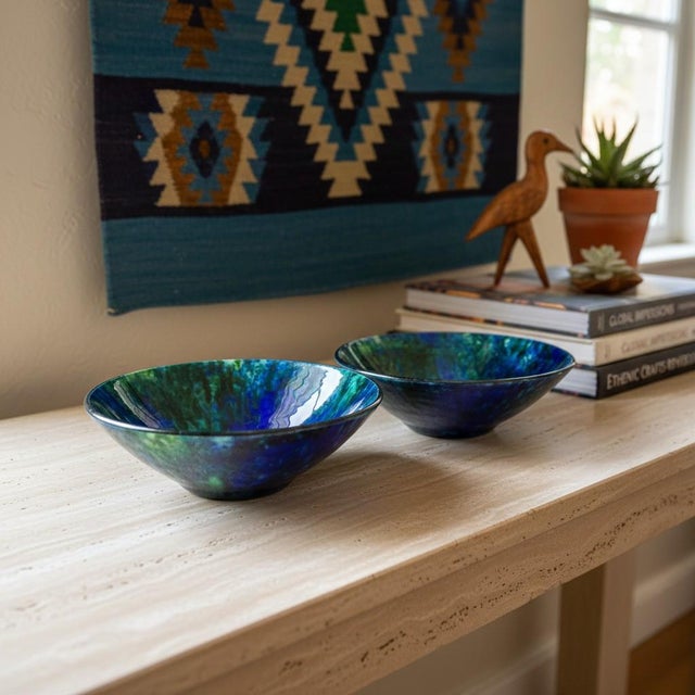 Stangl Vintage Stangl Coastal Art Pottery Mediterranean Blue Green Bowls - Pair For Sale - Image 4 of 12