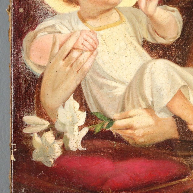 Dante Carnelli, Saint Anthony of Padua with Jesus, Oil Painting on Canvas, Framed For Sale - Image 5 of 11