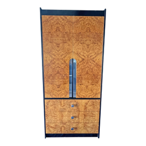 Vintage Milo Baughman Style Burl and Black Tall Dresser or Wardrobe, Chifferobe in Modern Design