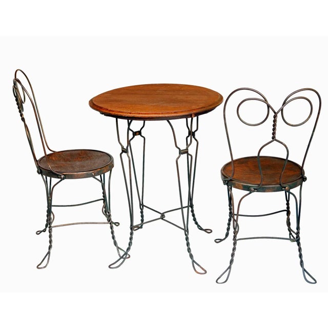 Antique Ice Cream Parlor Table & Chairs Set/3 For Sale - Image 4 of 10