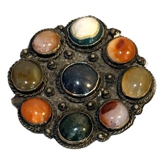 Silver Tone / Cabochon Cluster Brooch For Sale