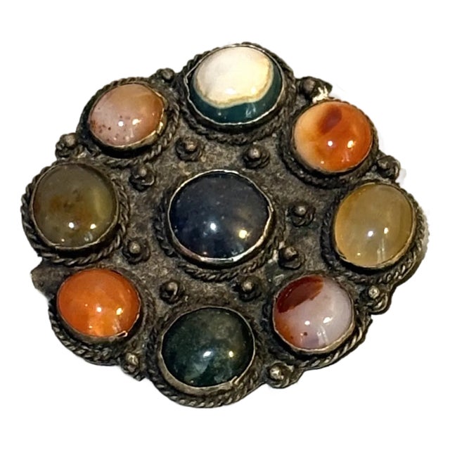 Silver Tone / Cabochon Cluster Brooch For Sale