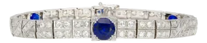 Antique Art Deco Platinum Filigree Blue Sapphire & Diamond Bracelet