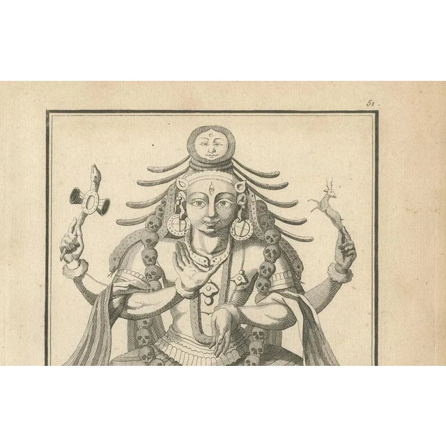 Title: 1806 Engraving: Parachiven's Fierce Divinity in Hindu Mythology : This powerful antique print, titled "Parachiven,"...