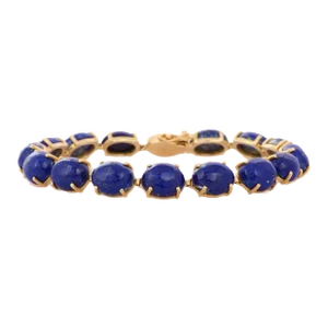 Bohemian Chic Lapis Lazuli Gemstone Tennis Bracelet in 14k Yellow Gold