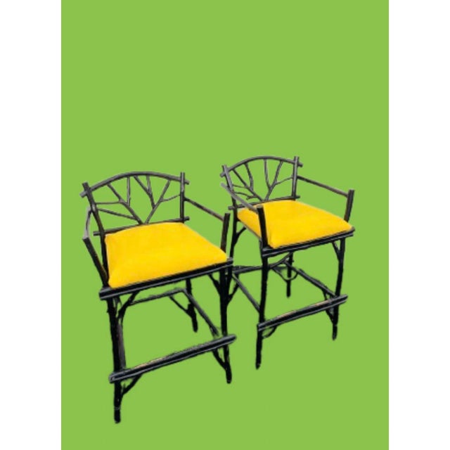 Vintage Set of 2 Faux Bois Bamboo Barstools For Sale - Image 9 of 10