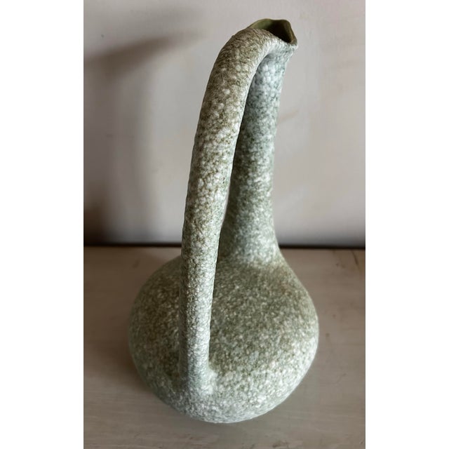 Turquoise Vintage Mid Century Modern Textured Studio Pottery Turquoise Pitcher Vase For Sale - Image 8 of 8