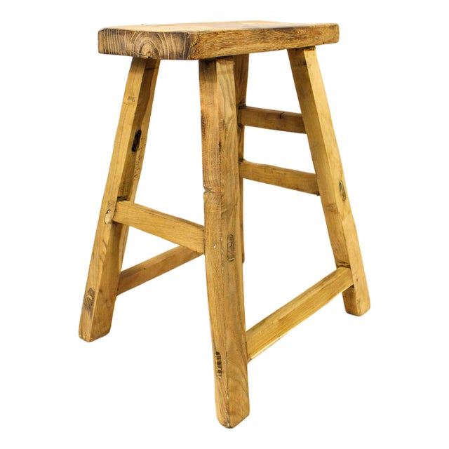 Vintage Rustic Stool in Elm For Sale
