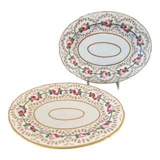 Early 19th Century Coalport Pink Rose Porcelain Platters- a Pair For Sale