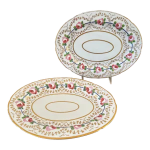 Early 19th Century Coalport Pink Rose Porcelain Platters- a Pair